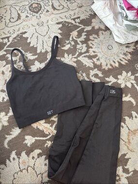 SET Active Black Ribbed Sports Bra and Leggings Set